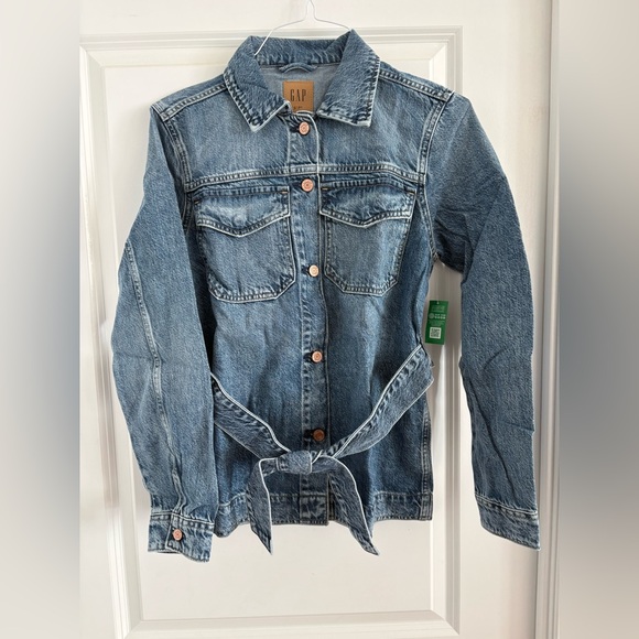 GAP Belted Tencel Blend Denim Jacket Small Tall Washwell NWT - Picture 9 of 13